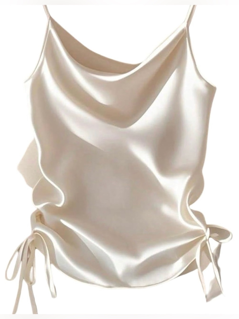Silky -Look Cowl Neck Spaghetti Strap Tank - Cream